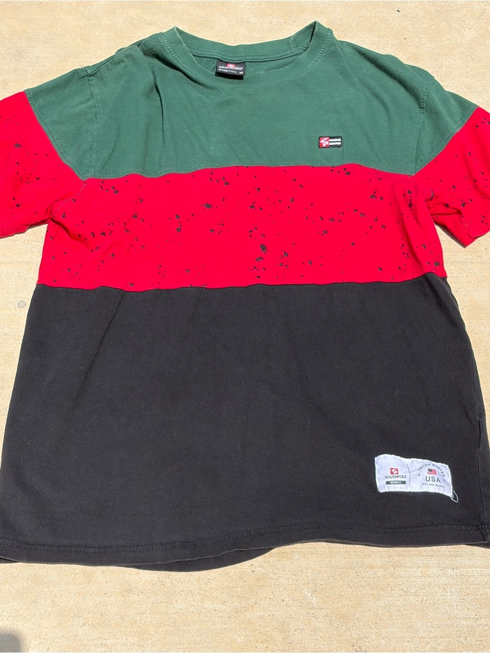 South Pole Green, Red & Black Colorblock Short Sleeve Tee